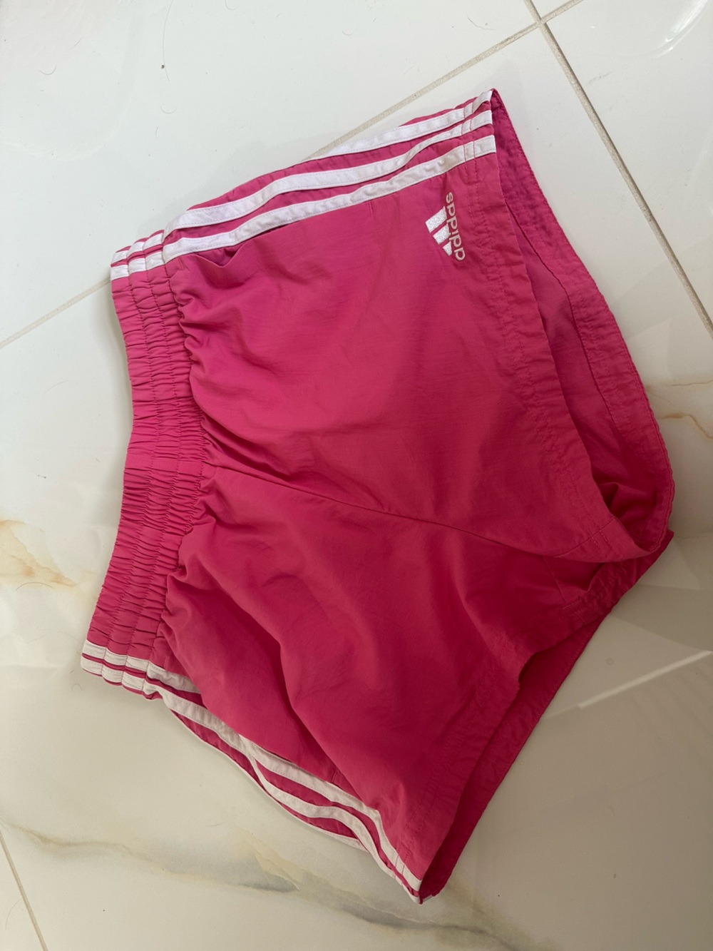 adidas Pink Women's Athletic Shorts with White Stripes